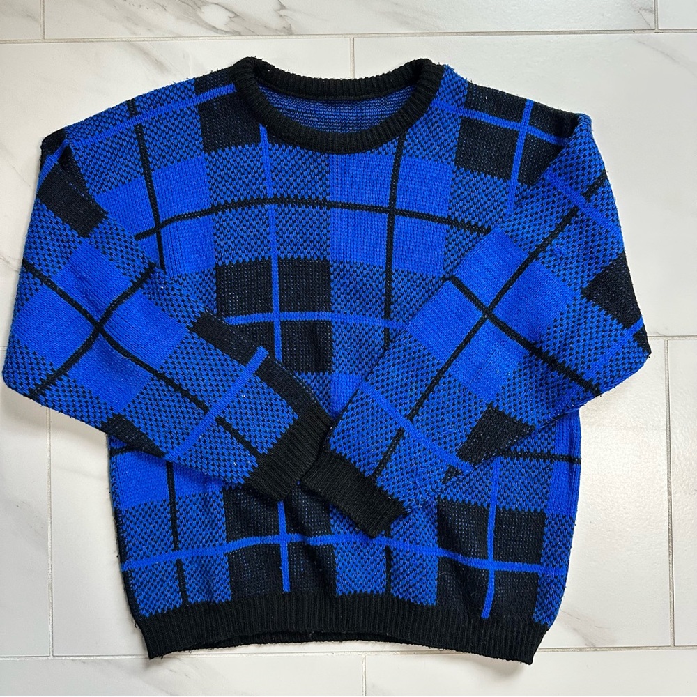 Blue and Black Checkered Woman’s Sweater
